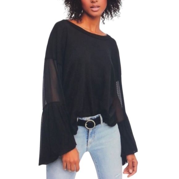 Free People Tops - Free People Still Got it Flare Top Women’s Size Medium Black long Sheer Sleeve
